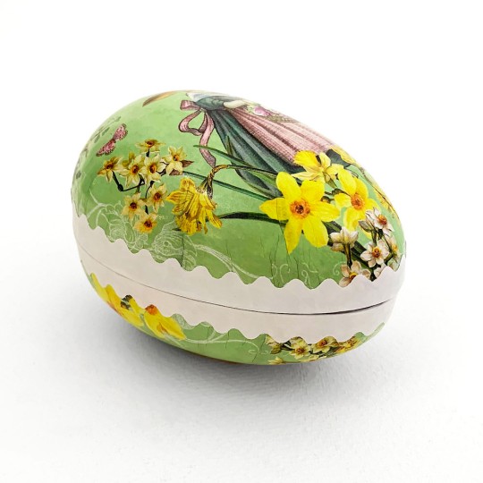 3-1/2" Green Pretty Mrs. Bunny Papier Mache Easter Egg Container ~ Germany